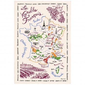French Wine Map Kitchen Towel (Printed)