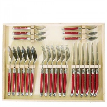 Laguiole Red ABS 24 piece silverware set (6 forks , 6 knives, 6 Tablespoons, 6 teaspoons) (Jean Dubost)