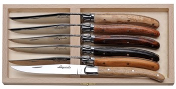 Laguiole Assorted Wood Steak Knife Set  6 knives (Jean Dubost)