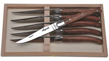 Laguiole Bubinga Wood Steak Knife Set  6 knives (Jean Dubost)