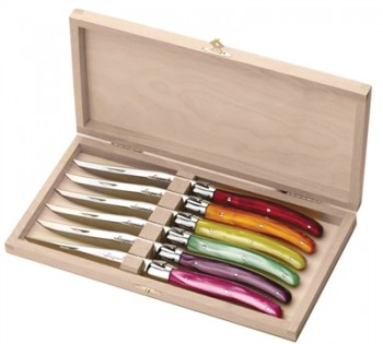 Laguiole Multi Colored ABS Pearlized Steak Knife Set  6 knives (Jean Dubost)